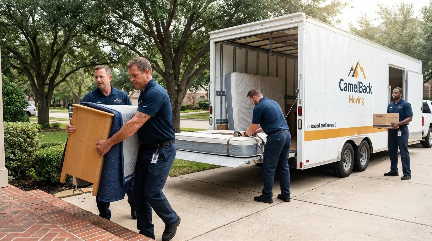 Crew loading residential truck for cross-state move from Campti, LA