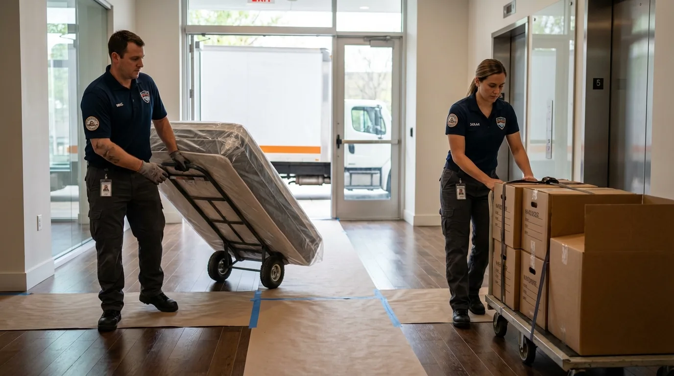 Professional apartment movers loading elevator in Campti, LA