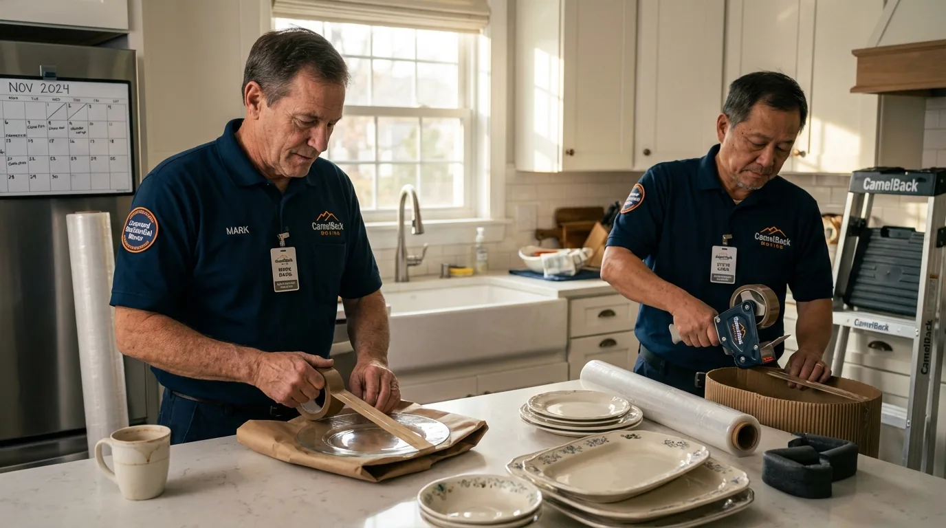 Professional crew packing kitchen dishware in Campti, LA